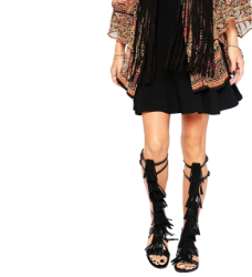 FOOLISH Suede Fringe Knee High Sandals 